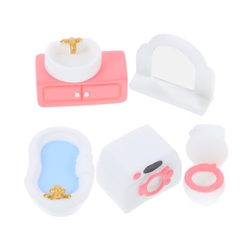 KICHOUSE 6Stücke Puppenhaus Badezimmer Zubehör Teiliges mit Badewanne Toilette Waschmaschine Waschbecken Schrank und Spiegel für Kreative DIY Dekorationen von KICHOUSE