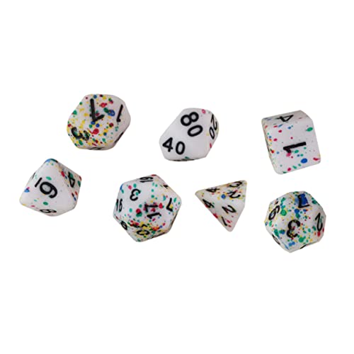 KICHOUSE 7-teiliges Set Aus Acrylwürfeln Mehrseitig Für Brettspiele Rollenspiele Weiße Glitzerpunkte von KICHOUSE