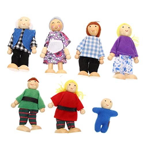 KICHOUSE 7 Stück Teiliges Puppenfamilien aus Holz für Bewegliche Puppenfiguren für Rollenspiele Kreativität und Kommunikation von KICHOUSE