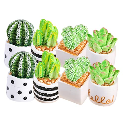 KICHOUSE 8 Stück Kaktus-Mikrolandschaft buchregal Dekoration microanlagen Micro Plants Schrank Dekoration saftig Mini-Sukkulenten-Pflanze kleine Topfpflanze Miniatur-Puppenhauszubehör Harz von KICHOUSE