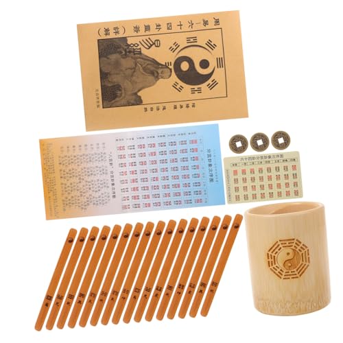 KICHOUSE Chinesische Wahrsagestäbe aus Bambus mit Vintage Design Präzise Divinationsspiel für Feng Shui und Spirituelle Praxis Inkl Dreiteilige Stäbe Bambusbehälter und Begleitbuch Glatt von KICHOUSE