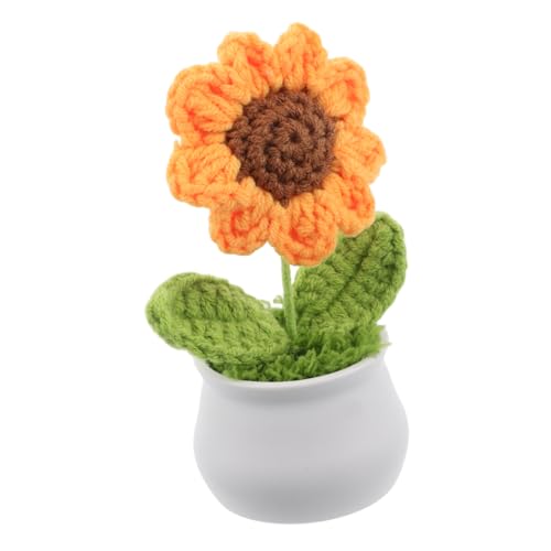 KICHOUSE Handgemachte Gehäkelte Sonnenblume Kleine Topf Strickpflanze Langlebige Büro Dekoration Wartungsfreies Design für Schreibtisch und Auto Höhe von KICHOUSE