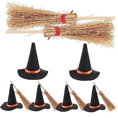KICHOUSE Hexenbesen-Miniatur-Set 12-teilig Hexenhut-Dekorationen Halloween-Party-Dekorationen Bastelset von KICHOUSE