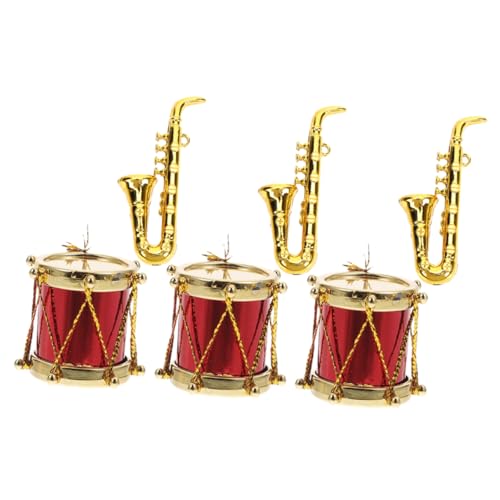 KICHOUSE Instrumente Weihnachts Winzige Miniatur Modell für Weihnachtsbaum Puppenhaus Winzige Trommel Musikinstrumente Hängeornament Weihnachten Wohndekoration Saxophon Ornament von KICHOUSE