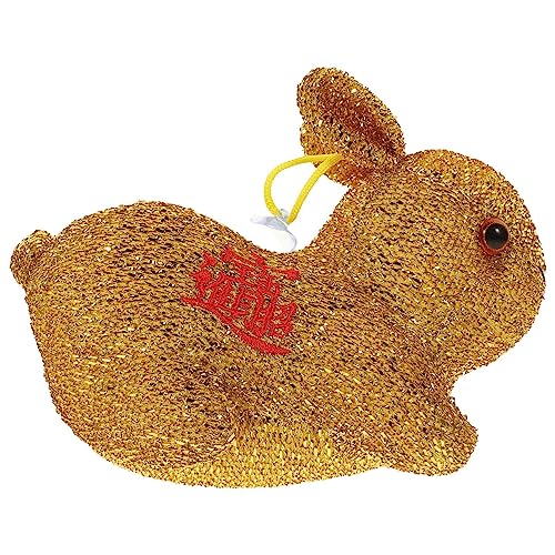 KICHOUSE Jahr des Hasen-Maskottchens ausgestopft Dekoratives Plüsch hasenpuppe Neujahrskaninchenpuppe Desktop-Hase-Puppe dekoratives Hasenspielzeug Glückspuppe PP Baumwolle Golden von KICHOUSE