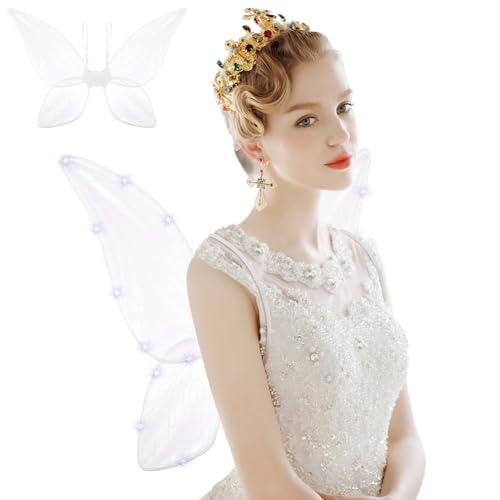 KICHOUSE Leuchtende Schmetterlingsflügel Feenflügel zum Leuchten bringen Märchenkostüm Party Schmetterling Kostüm Thema Flügel für Mädchen Fee Cosplay Flügel buntes Garn Weiß von KICHOUSE