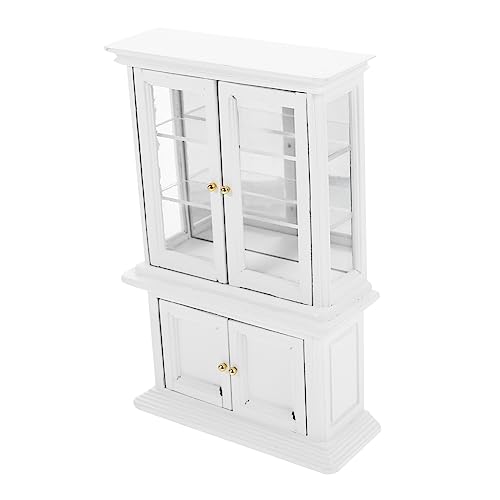 KICHOUSE Maßstab Holz Mini Schrank mit Glasfront Weiß Kompakt Praktisch für DIY Puppenhaus Zubehör für Wohnzimmer und Schlafzimmer von KICHOUSE