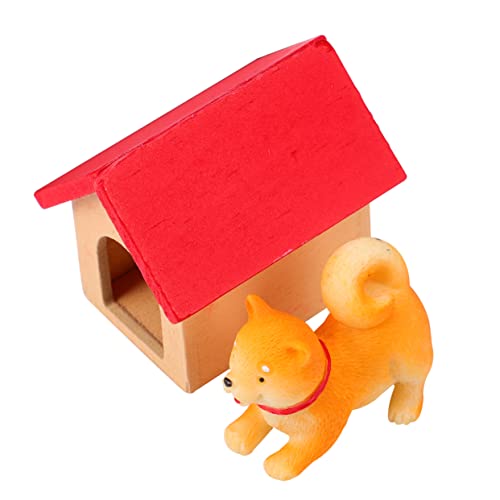 KICHOUSE Miniatur Hundemodell aus Holz und Harz Handbemalt Realistisches Puppenhaus Zubehör Leichtes Miniatur Dekorationsobjekt für Dollhouse und Schreibtisch A von KICHOUSE