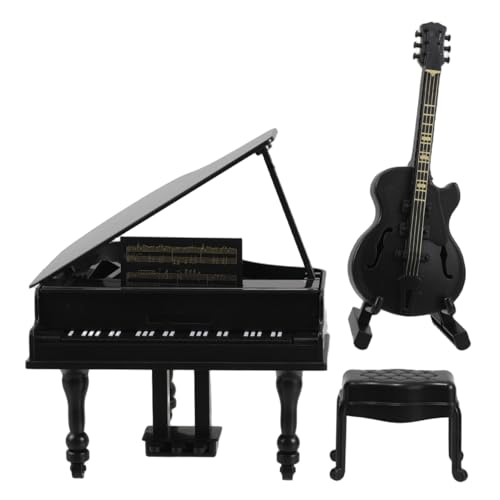 KICHOUSE Miniatur Puppenhaus Musikinstrument Set mit Realistischem Schwarzen Flügel und Gitarre Detailreiche Möbel Deko für Puppenhaus Zubehör Sammler Ornament von KICHOUSE