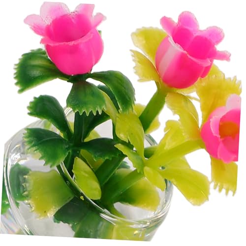 KICHOUSE Miniatur Puppenhaus Pflanze Künstlich Realistisch Gestaltet Kleine Glasvase mit Rosa Blüten Dekoratives Mini Accessoire für Schreibtisch Vielseitig für Puppenhaus und Heimdeko von KICHOUSE