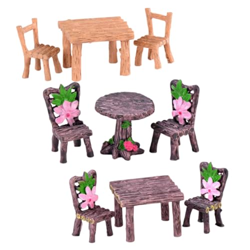 KICHOUSE Miniaturmöbelmodell Ornamente Feengartenmöbel Gartenornament Zubehör für Harztisch Puppenhaus Mikro und Miniaturtisch Stühle Gartendekoration Blumenbank Landschaftsdekoration von KICHOUSE