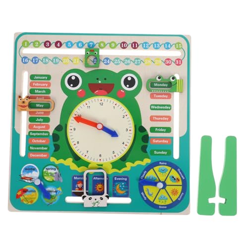 KICHOUSE Holzuhr Lernspielzeug Froschform Kalender Erkenntnisspielzeug Für Jungen Und Mädchen Pädagogisches Zeitlehrmittel von KICHOUSE