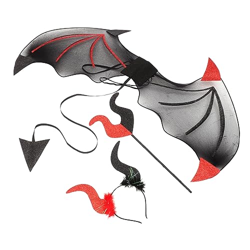 KICHOUSE Party Kostümzubehör Kostüm mit Dämonen Kinder Mistgabel für Teufelshorn Accessoire Teufel für Cosplay Requisiten Stirnband Stirnbandflügeln Halloween Horn von KICHOUSE