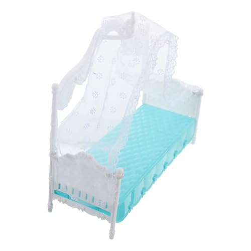 KICHOUSE Puppenhausbett Im Europäischen Stil, Maßstab 1:12, Puppenhausbett Mit Spitzennetz, Puppenhausmöbel, Miniatur-puppenhausmöbel, Puppenhaus-Dekoration von KICHOUSE