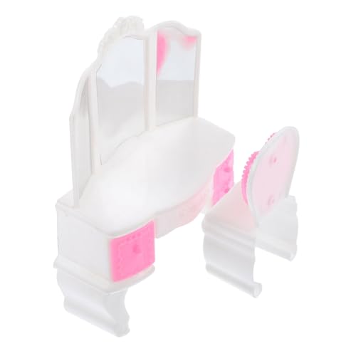 KICHOUSE Miniatur Schminktisch Stuhl Satz für Mädchen Puppenhaus Tisch und Stuhl Simulation Spielzeug für Kreative Rollenspiele Fördert Hand Augen Koordination und Modebewusstsein von KICHOUSE