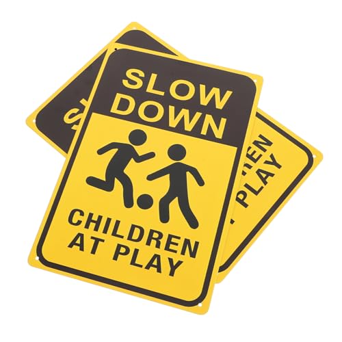 KICHOUSE 2stücke Warnschild Junge Mädchen Spielt Langsam Metall Verkehrsschilder Für Spielende Junge Mädchen Sicherheitsschilder Für Straße Und Installieren von KICHOUSE