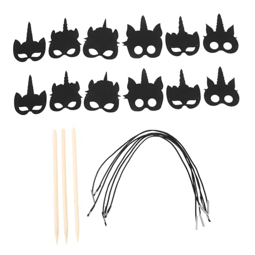 KICHOUSE Tragbare Kratzmaske Basteln mit Kratzpapier Verkleidungsmasken Einhorn Kratzkunst und Kunsthandwerk Einhorn Multifunktions Partymaske Halloween Basteleien für Kinder Motto von KICHOUSE