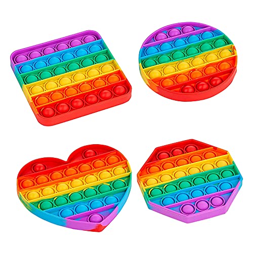 KICOSOADT Fidget Toys,Squeeze Toys groß,Rainbow Push Pop Bubble Fidget Sensory Toy für Kinder und Erwachsene, Stress Relief Pop Fidget Toy for Kids Adults (4 Packungen) von KICOSOADT