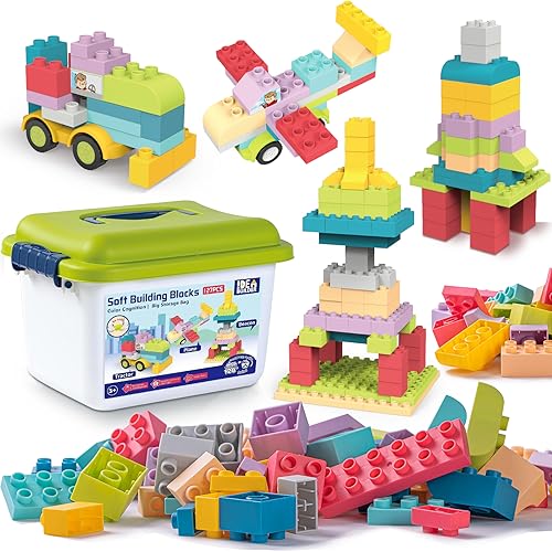 KidEwan Bausteine ab 3 Jahre, Bauklötze für Kinder, STEM Spielzeug Baby Building Block Sets mit Aufbewahrungsbox(127PCS) von KID E WAN