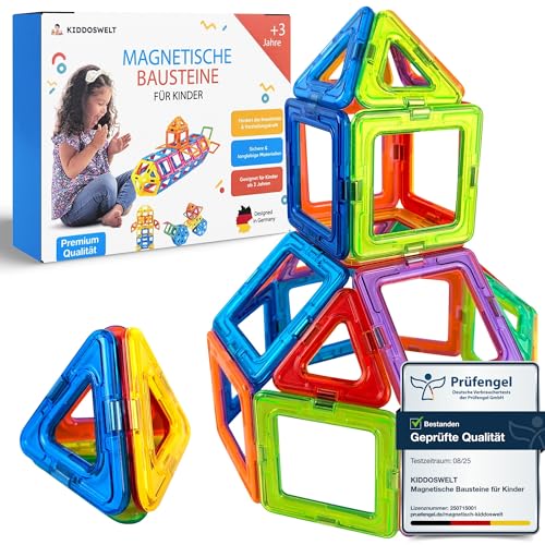 KIDDOSWELT Magnetische Bausteine für Kinder - 40‑TLG. Set (Dreiecke & Quadrate) in Diversen Farben - Robuste ABS‑Kunststoff Magnetbausteine mit Abgerundeten Kanten - Pädagogisches Lernpielzeug von KIDDOSWELT