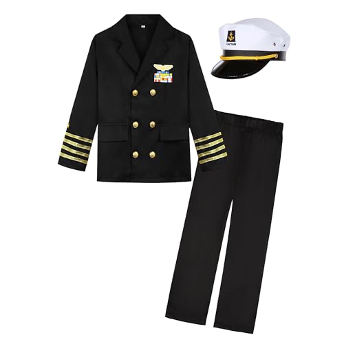 KIDIN Kinder Schiffskapitän Uniform Marineblau Admiral Kostüm Jungen Karriere Tag 100 Tage Schule Halloween Cosplay KIDIN Kinder Schiffskapitän Uniform Marineblau Admiral Kostüm Jungen Karriere Tag 100 Tage Schule Halloween Cosplay von KIDIN