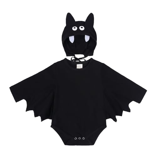 KIDS TALES Baby Halloween Kostüm Strampler Kleidung Langarm Batman Cosplay Bodys + Hut 2 Stück von KIDS TALES