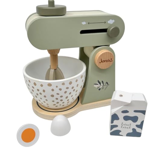 Holz Küchenmaschine Olive - personalisierbar I Handmade Holzspielzeug ab 3 Jahren I Label-Label Zubehör Spielküche I Geburtstagsgeschenk für Kinder I Spielzeug Mixer mit Name von KIDSLINO