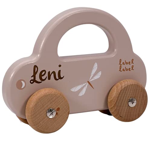 KIDSLINO Holz Spielzeug Auto Nougat - personalisierbar I Geschenk zur Geburt & Taufe I Handmade Holzspielzeug ab 1 Jahr I Personalisierte Geschenke Baby I Holzauto mit Name & Geburtstdaten von KIDSLINO