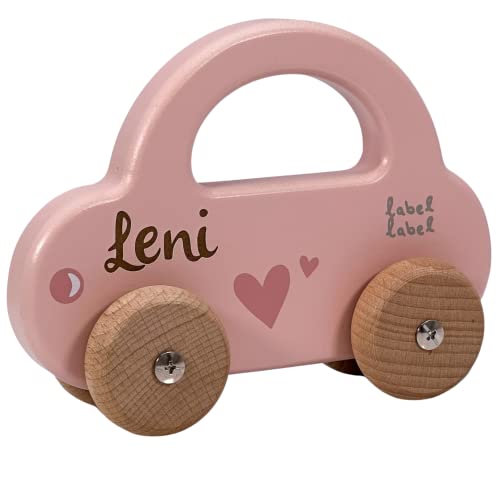 KIDSLINO Holz Spielzeug Auto rosa - personalisierbar I Geschenk zur Geburt & Taufe I Handmade Holzspielzeug ab 1 Jahr I Personalisierte Geschenke Baby I Holzauto mit Name & Geburtstdaten von KIDSLINO