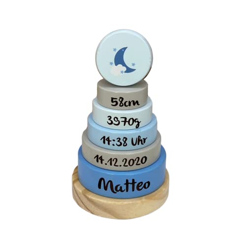 KIDSLINO Geburtsgeschenk Stapelturm Mond blau I Geschenk zur Geburt I Graviert I Stapelturm mit Namen & Geburtsdaten I Personalisierte Babygeschenke KIDSLINO Geburtsgeschenk Stapelturm Mond blau I Geschenk zur Geburt I Graviert I Stapelturm mit Namen & Geburtsdaten I Personalisierte Babygeschenke von KIDSLINO
