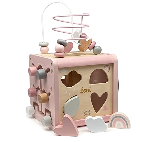 KIDSLINO Motorikwürfel aus Holz in rosa I Motorikspielzeug ab 1 Jahr personalisiert mit Name I Aktivitätswürfel als Geschenk zum 1. Geburtstag für Mädchen I Activity Cube ab 12 Monate von KIDSLINO