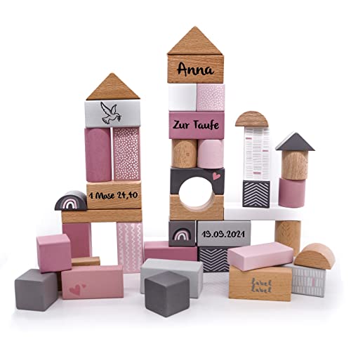 KIDSLINO Niedliche Stapelsteine aus Holz I personalisierbare Bausteine ab 2 Jahren in rosa I Motorikspielzeug mit Holzbox 50 Stück I buntes Holzspielzeug als Taufgeschenk für Jungen und Mädchen KIDSLINO Niedliche Stapelsteine aus Holz I personalisierbare Bausteine ab 2 Jahren in rosa I Motorikspielzeug mit Holzbox 50 Stück I buntes Holzspielzeug als Taufgeschenk für Jungen und Mädchen von KIDSLINO