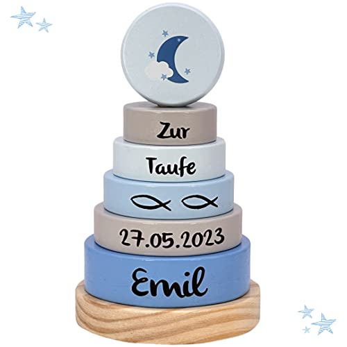 Kidslino Taufgeschenke Stapelturm Mond blau I Geschenk zur Taufe I Graviert I Stapelturm mit Namen & Taufdaten I Personalisierte Geschenke Baby Kidslino Taufgeschenke Stapelturm Mond blau I Geschenk zur Taufe I Graviert I Stapelturm mit Namen & Taufdaten I Personalisierte Geschenke Baby von Kidslino
