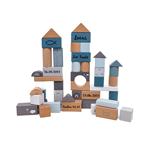 KIDSLINO Niedliche Stapelsteine aus Holz I personalisierbare Bausteine ab 2 Jahren in blau I Motorikspielzeug mit Holzbox 50 Stück I buntes Holzspielzeug als Taufgeschenk für Jungen und Mädchen KIDSLINO Niedliche Stapelsteine aus Holz I personalisierbare Bausteine ab 2 Jahren in blau I Motorikspielzeug mit Holzbox 50 Stück I buntes Holzspielzeug als Taufgeschenk für Jungen und Mädchen von KIDSLINO