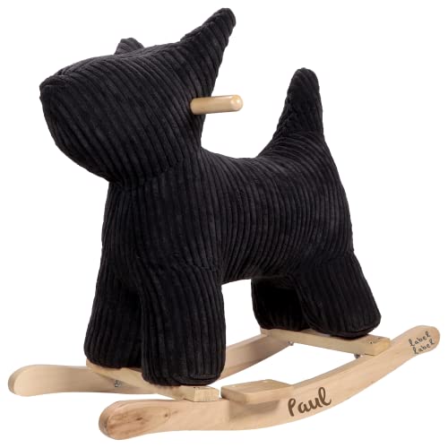 Label Label - niedliches Schaukeltier Hund I personalisiertes Schaukel Spielzeug ab 18 Monate I hochwertiges Kinder Schaukelpferd aus Holz und Kord I süßes Schaukeltier Baby in schwarz von KIDSLINO