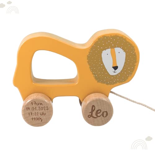 KIDSLINO Nachziehtier aus Holz Mr. Löwe I personalisiertes Kinderspielzeug I Geschenk 1. Geburtstag von KIDSLINO