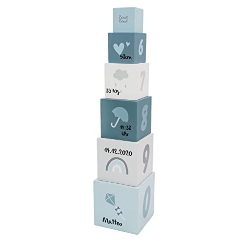 KIDSLINO Stapelwürfel blau | Label Label | Babygeschenk personalisierbar von KIDSLINO