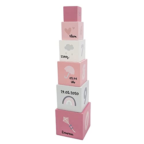 KIDSLINO Stapelwürfel rosa | Label Label | Babygeschenk personalisierbar von KIDSLINO