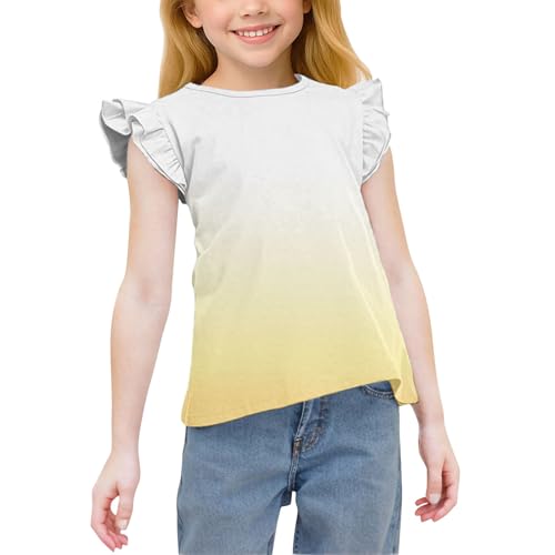 Blusen für Mädchen, UK-Farbverlauf, Rüschenärmel, England-T-Shirt, Konzert-Outfit, leicht, bequem, elegant, niedlich, lange Tunika, Rundhalsausschnitt, kurzärmelig, Sport, Sommer, Schulaktivitäten Blusen für Mädchen, UK-Farbverlauf, Rüschenärmel, England-T-Shirt, Konzert-Outfit, leicht, bequem, elegant, niedlich, lange Tunika, Rundhalsausschnitt, kurzärmelig, Sport, Sommer, Schulaktivitäten von KIDSZJA