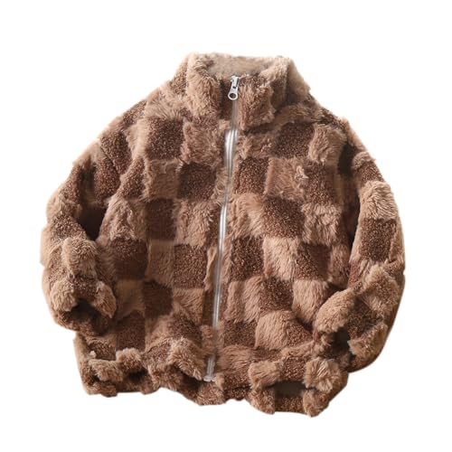 Fleece-Jacke für Kinder, Mädchen, Winter, Kunstfell, Gittermuster, warmer Sherpa-Plüschmantel, Kinder-Strickjacke mit Reißverschluss, Herbst, Winter, warme Oberbekleidung, Schule Fleece-Jacke für Kinder, Mädchen, Winter, Kunstfell, Gittermuster, warmer Sherpa-Plüschmantel, Kinder-Strickjacke mit Reißverschluss, Herbst, Winter, warme Oberbekleidung, Schule von KIDSZJA