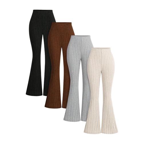 Hosen für Kinder, Mädchen, lässig, bequem, dehnbar, 4 Stück, gerippte Strickhose, athletische Outfits, nahtlose Schulstrumpfhose, hohe Taille, ausgestellte Glocke, Bootcut, Sommer, Tanzen und Hosen für Kinder, Mädchen, lässig, bequem, dehnbar, 4 Stück, gerippte Strickhose, athletische Outfits, nahtlose Schulstrumpfhose, hohe Taille, ausgestellte Glocke, Bootcut, Sommer, Tanzen und von KIDSZJA