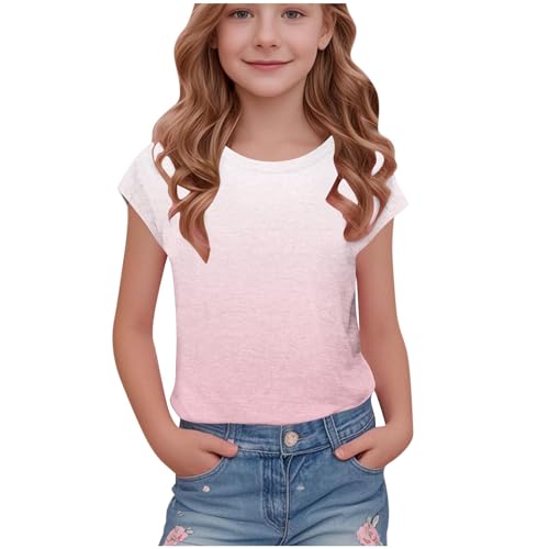 KIDSZJA Blusen für Mädchen, Schuluniform, Unterziehkleidung, kurzärmelig, Baumwolle, Freizeitkleidung, Farbverlauf, Teenagerkleidung, stilvoll bedruckt, Rundhalsausschnitt, trendige Flügelärmel KIDSZJA Blusen für Mädchen, Schuluniform, Unterziehkleidung, kurzärmelig, Baumwolle, Freizeitkleidung, Farbverlauf, Teenagerkleidung, stilvoll bedruckt, Rundhalsausschnitt, trendige Flügelärmel von KIDSZJA