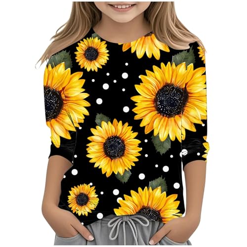 KIDSZJA Blusen für Mädchen, Sommer-Tunika, atmungsaktive Passform, Kleidung, Cartoon-Druck, 3/4-Ärmel, Rundhalsausschnitt, leichte Baumwollmischung, England-T-Shirt, Strand- und Freizeit-Outfits von KIDSZJA