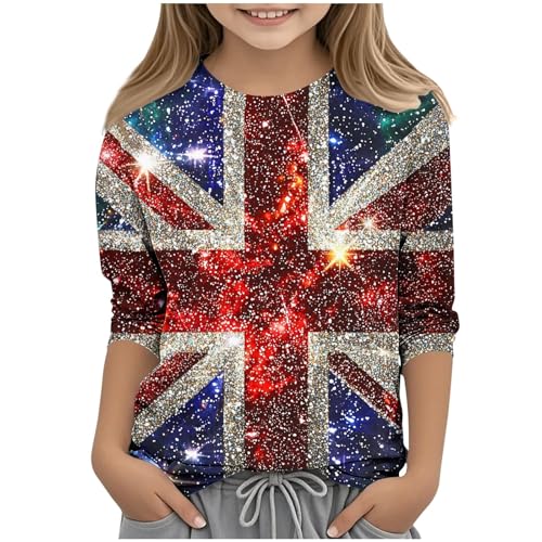 KIDSZJA Blusen für Mädchen, britische Flagge, 3/4-Ärmel, Rundhalsausschnitt, atmungsaktiv und leicht, Union-Jack-Design, weiche Baumwolle, lässiges Oberteil, Outdoor, Spielen, Strand, Schule KIDSZJA Blusen für Mädchen, britische Flagge, 3/4-Ärmel, Rundhalsausschnitt, atmungsaktiv und leicht, Union-Jack-Design, weiche Baumwolle, lässiges Oberteil, Outdoor, Spielen, Strand, Schule von KIDSZJA