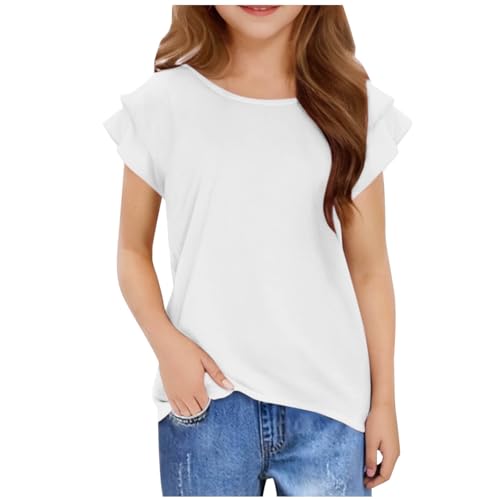 KIDSZJA England-T-Shirt für Mädchen, Rundhalsausschnitt, kurzärmelig, für Teenager, lang, weich, leicht, Rüschenärmel, lässig, bequem, Blusen, Alltag, Spielen, Sommer, dehnbar KIDSZJA England-T-Shirt für Mädchen, Rundhalsausschnitt, kurzärmelig, für Teenager, lang, weich, leicht, Rüschenärmel, lässig, bequem, Blusen, Alltag, Spielen, Sommer, dehnbar von KIDSZJA