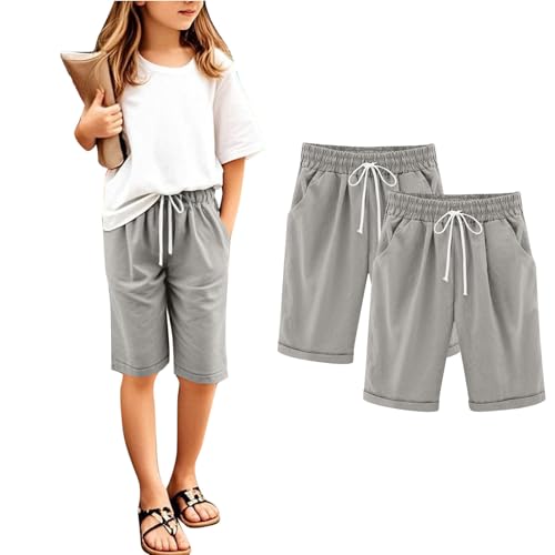 KIDSZJA Jogginghose für Kinder und Mädchen, Kordelzug, einfarbig, Capri-Shorts, Jogginghose, 3-teilig, Baumwoll-Leinen, hoch gewaschen, kurze Hose, Reisen, Freizeit, Y2K, Vintage, Schule, Trekking KIDSZJA Jogginghose für Kinder und Mädchen, Kordelzug, einfarbig, Capri-Shorts, Jogginghose, 3-teilig, Baumwoll-Leinen, hoch gewaschen, kurze Hose, Reisen, Freizeit, Y2K, Vintage, Schule, Trekking von KIDSZJA