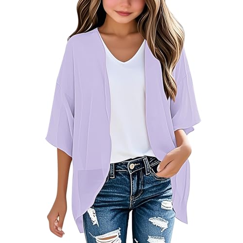 KIDSZJA Kimono für Kinder, für Mädchen, vorne offen, leicht, lässig, für Teenager, Bluse, Sommer, bequem, locker, einfarbig, lange schwingend, LSF 50+, hawaiianische Boho-Strickjacken KIDSZJA Kimono für Kinder, für Mädchen, vorne offen, leicht, lässig, für Teenager, Bluse, Sommer, bequem, locker, einfarbig, lange schwingend, LSF 50+, hawaiianische Boho-Strickjacken von KIDSZJA