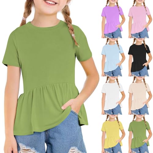 KIDSZJA Kinder-Top, Mädchen, einfarbig, elastisch, Rüschensaum, Kleidung, Rundhalsausschnitt, kurze Ärmel, Tunika, Tanzkleidung, Gymnastik, Kostüm, Tunika, lange Blusen, Baumwolle, für den Schulanfang KIDSZJA Kinder-Top, Mädchen, einfarbig, elastisch, Rüschensaum, Kleidung, Rundhalsausschnitt, kurze Ärmel, Tunika, Tanzkleidung, Gymnastik, Kostüm, Tunika, lange Blusen, Baumwolle, für den Schulanfang von KIDSZJA