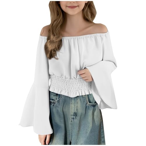 KIDSZJA Kinderkleidung für Mädchen, Schuluniform, Unterzieh-Top, Abendaktivitäten, Abenteuer, einfarbig, elastisch, Tunika, Hemden, ausgestellte Ärmel, elegante Blusen, schulterfrei, Baumwolle KIDSZJA Kinderkleidung für Mädchen, Schuluniform, Unterzieh-Top, Abendaktivitäten, Abenteuer, einfarbig, elastisch, Tunika, Hemden, ausgestellte Ärmel, elegante Blusen, schulterfrei, Baumwolle von KIDSZJA