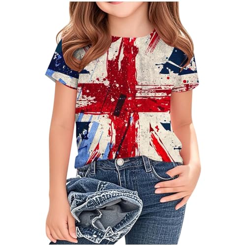 KIDSZJA Kinderkleidung für Mädchen, sportlich, Sommer, niedlich, Rundhalsausschnitt, kurzärmelig, britische Flagge, Blusen, Großbritannien, Fußball, Weltmeisterschaft, Union-Jack-Shirt, Workout, Yoga KIDSZJA Kinderkleidung für Mädchen, sportlich, Sommer, niedlich, Rundhalsausschnitt, kurzärmelig, britische Flagge, Blusen, Großbritannien, Fußball, Weltmeisterschaft, Union-Jack-Shirt, Workout, Yoga von KIDSZJA